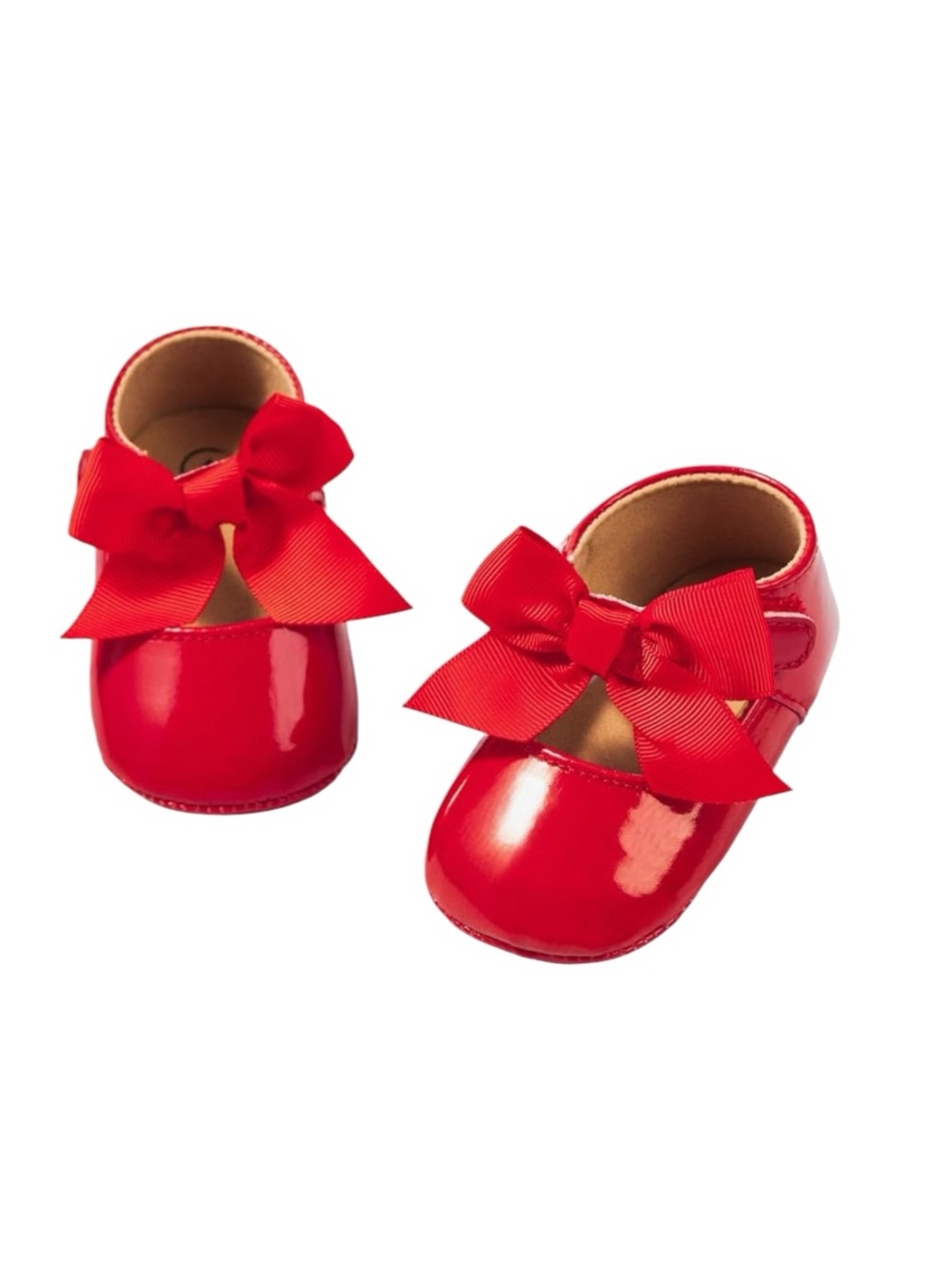 NWOT Baby Girl Red Patent Leather Mary Jane Shoes with Knotted Bow Accent